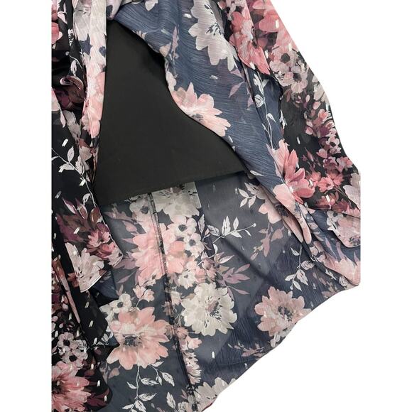 Eliza J Dress Womens 6 Black Pink Floral Maxi Wrap Chiffon Metallic Wimsigoth - Picture 5 of 16